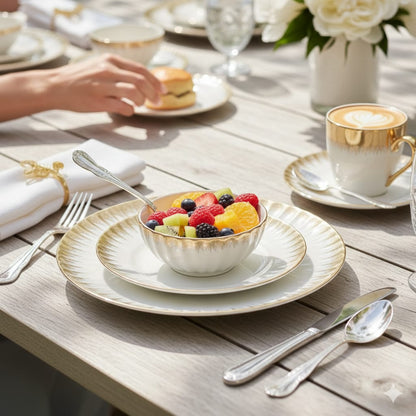 Shell Ceramic Dinner Set with Gold Detail – White