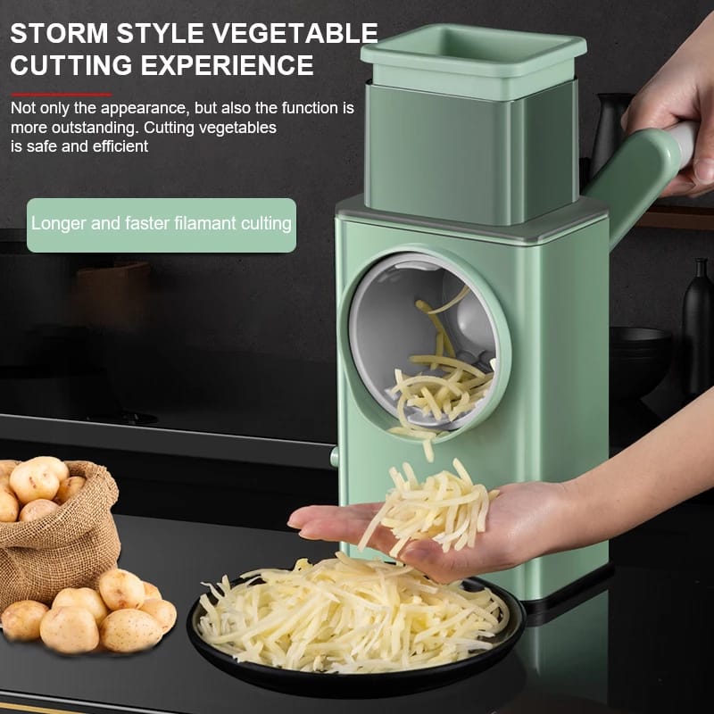 Storm Square Vegetable Cutter – 3-in-1 Manual Rotary Slicer, Shredder & Grinder