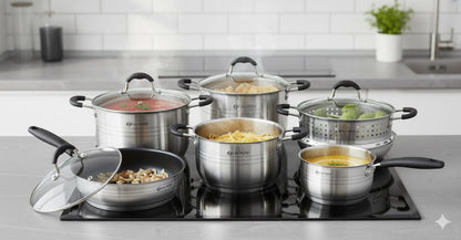 Edel Hoff 12-Piece Stainless Steel Cookware Set with Glass Lids