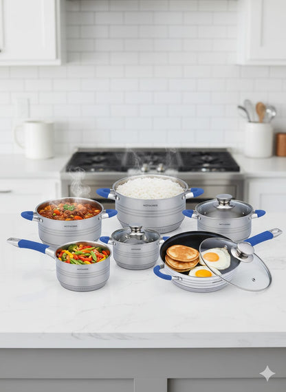 Hoffavorer 12-Piece Stainless Steel Cookware Set with Silicon Handles