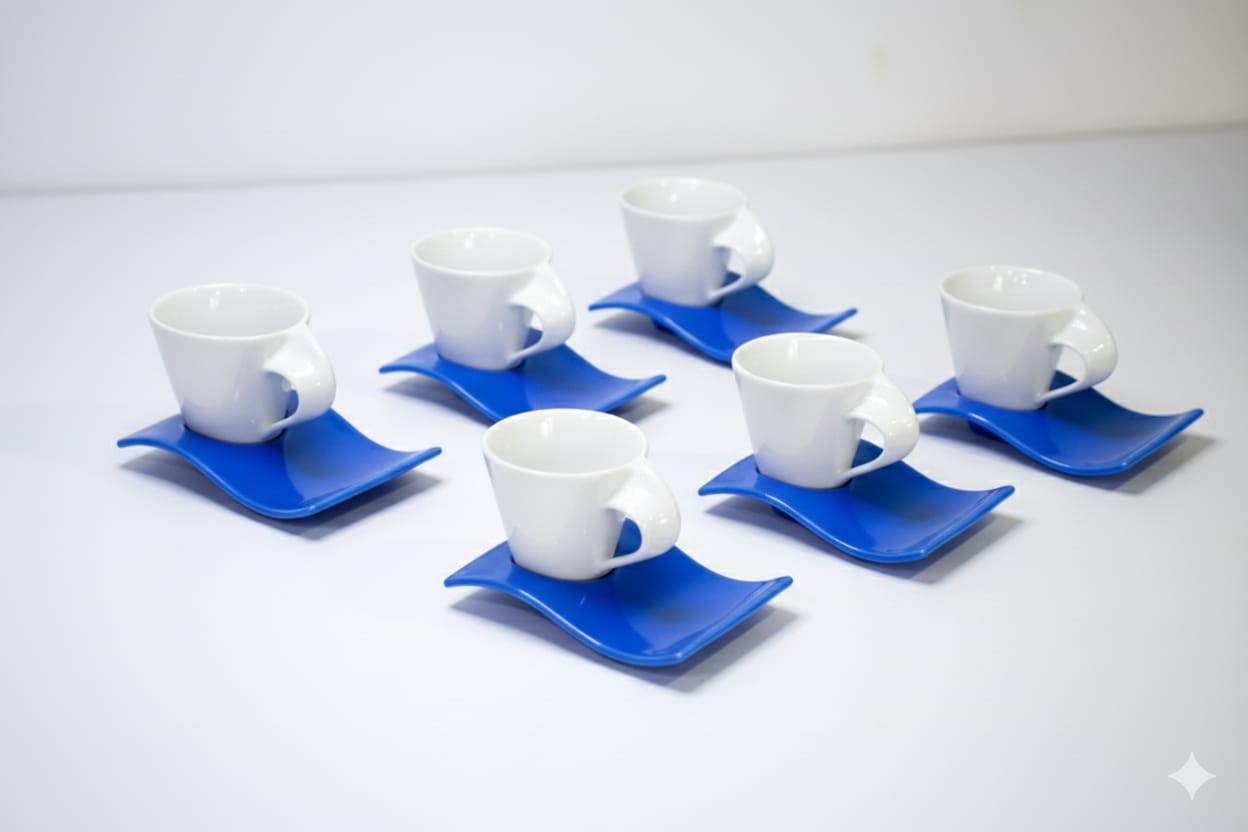 Fancy Colored Espresso Cup & Saucer Set – 6 Pieces