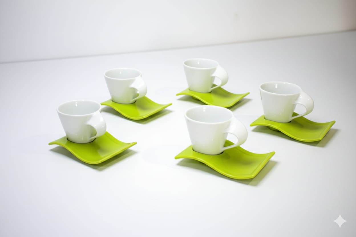 Fancy Colored Espresso Cup & Saucer Set – 6 Pieces