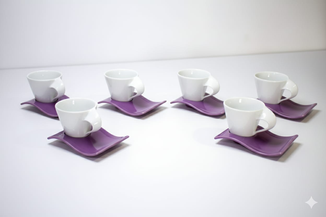 Fancy Colored Espresso Cup & Saucer Set – 6 Pieces