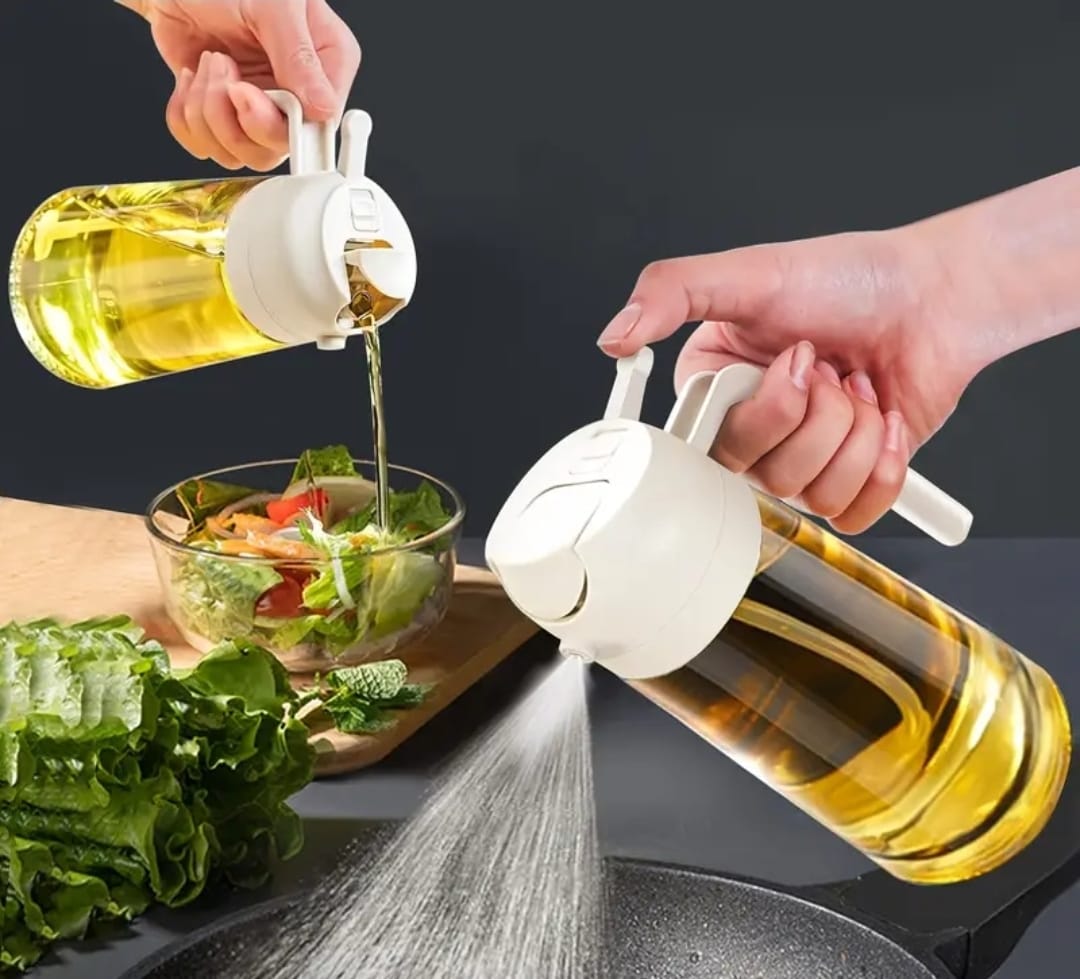 2-in-1 Oil Jar – Sprayer and Dispenser, 600ml Kitchen Bottle