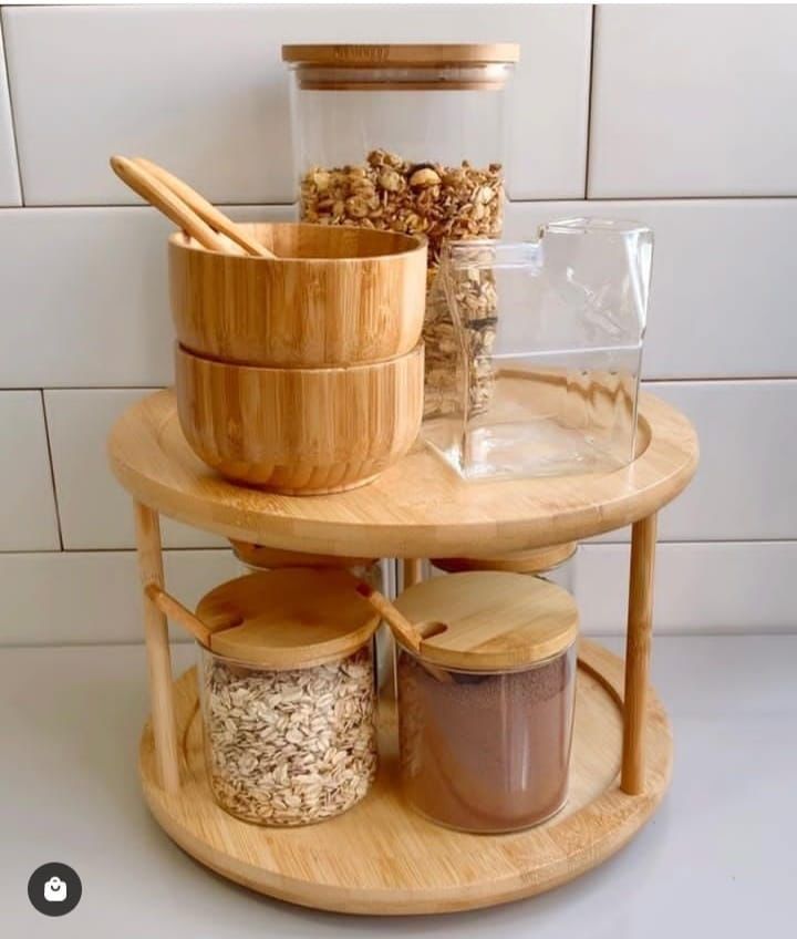 Bamboo Rotating Spice Rack – 360° Countertop Organizer