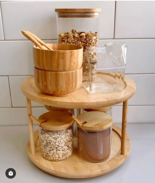 Bamboo Rotating Spice Rack – 360° Countertop Organizer
