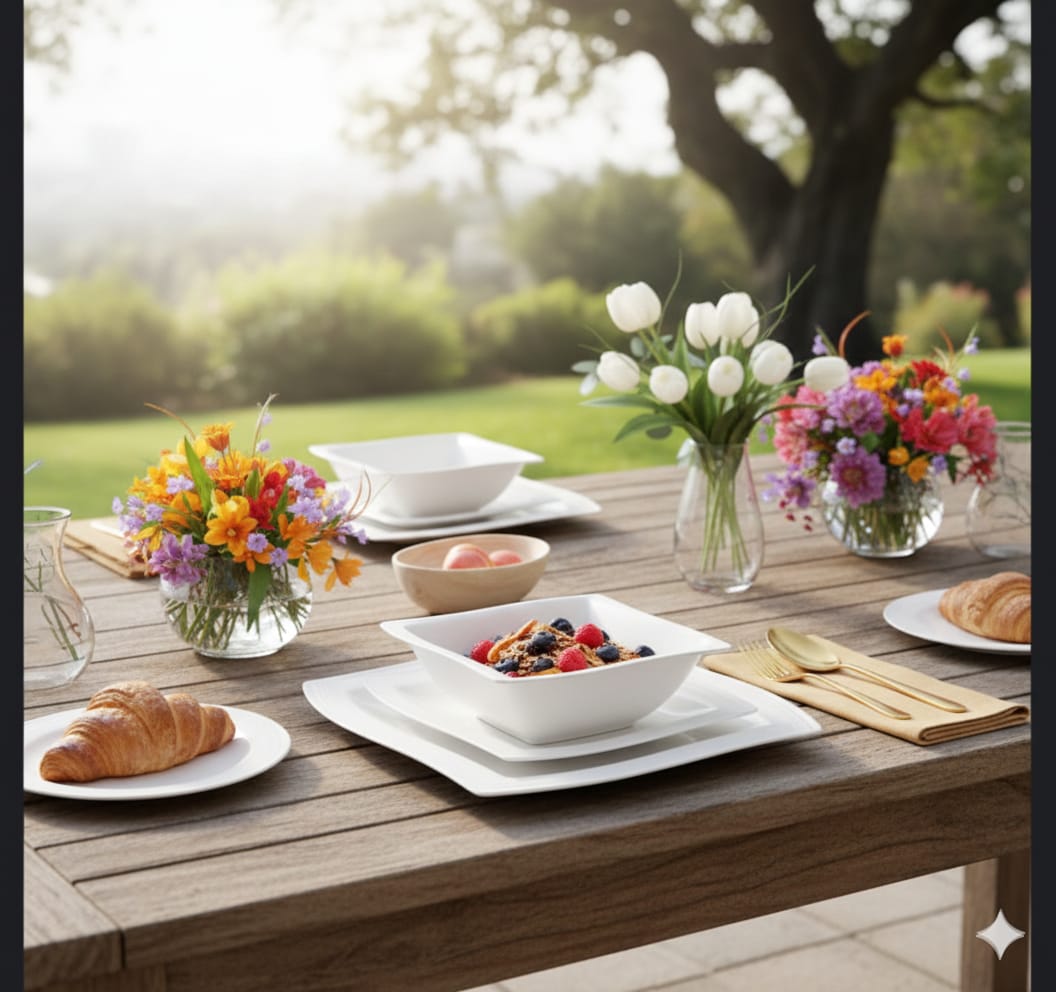 18-Piece Fancy Square Dinner Set with Lines