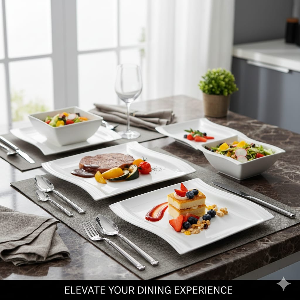 18-Piece Fancy Square Dinner Set with Lines