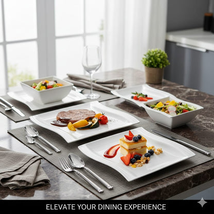 18-Piece Fancy Square Dinner Set with Lines
