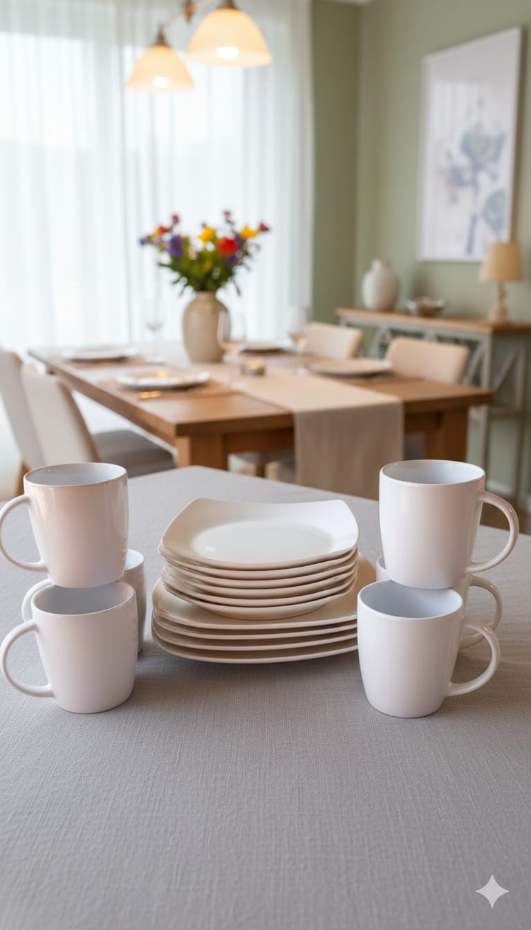 18-Piece Ceramic Square Plain White Dinner Set