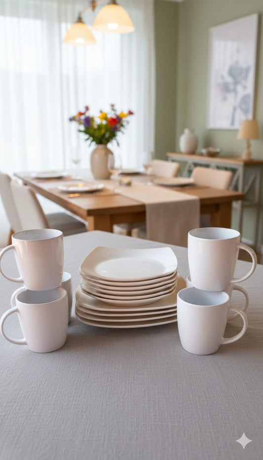 18-Piece Ceramic Square Plain White Dinner Set