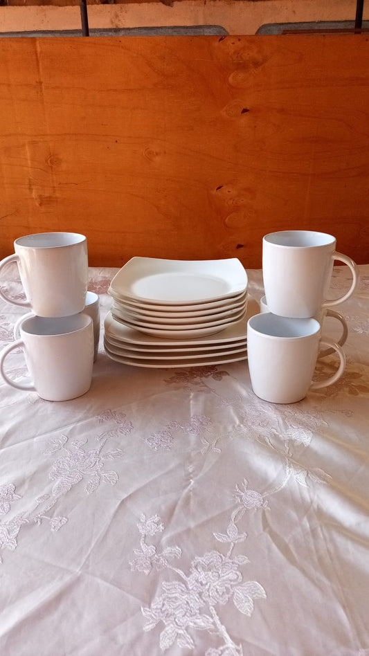 18-Piece Ceramic Square Plain White Dinner Set