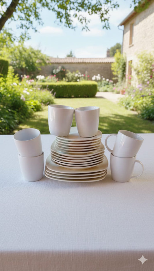 24-Piece Ceramic Square Plain White Dinner Set