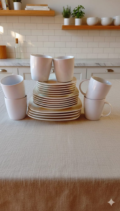 24-Piece Ceramic Square Plain White Dinner Set