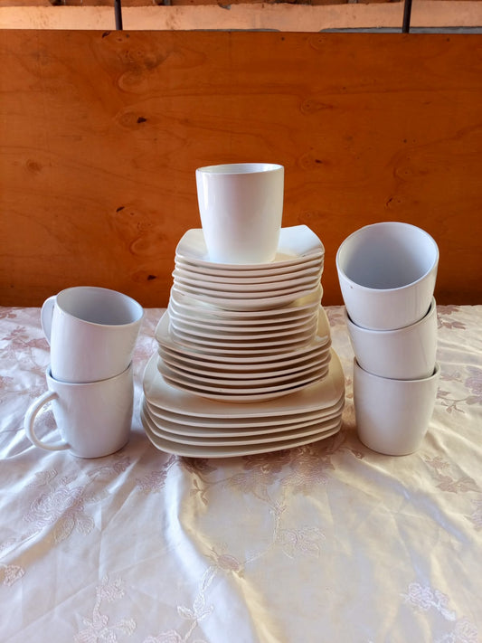 30-Piece Ceramic Square Plain White Dinner Set