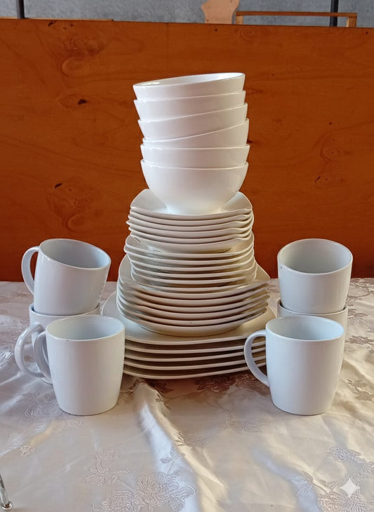 36-Piece Ceramic Square Plain White Dinner Set