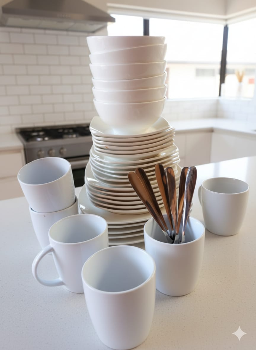 42-Piece Ceramic Square Plain White Dinner Set
