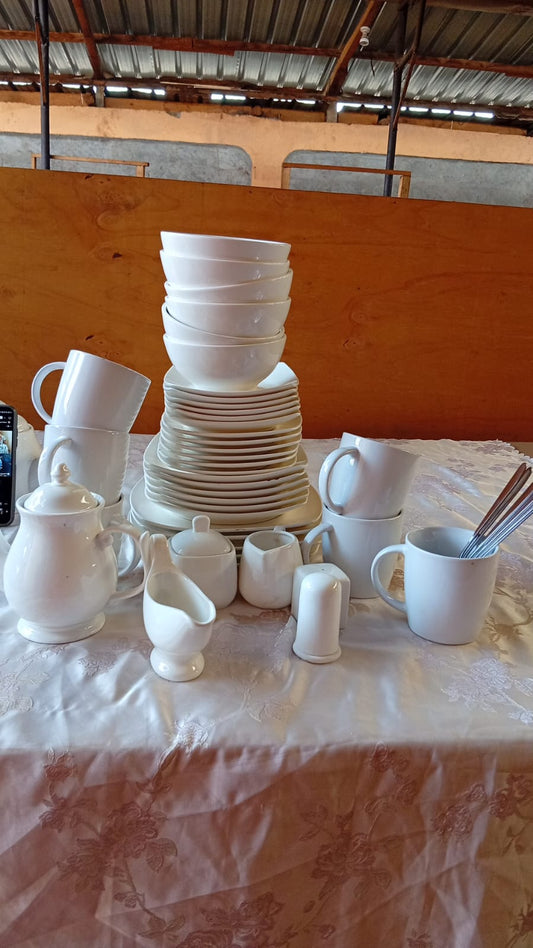 48-Piece Ceramic Square Plain White Dinner Set