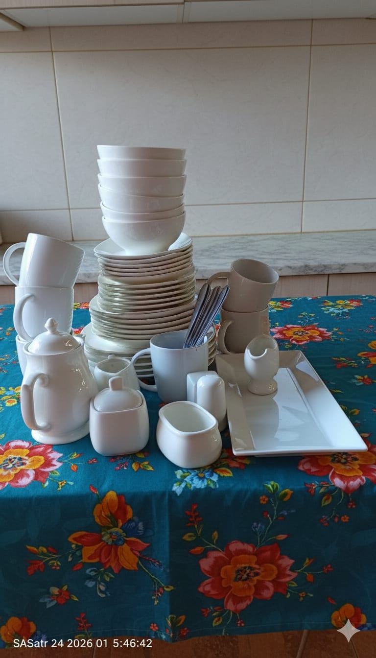 50-Piece Ceramic Square Plain White Dinner Set