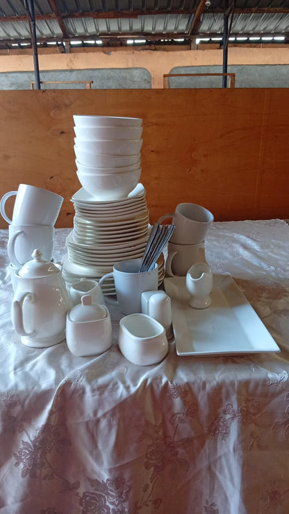 50-Piece Ceramic Square Plain White Dinner Set