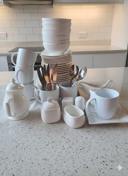 56-Piece Ceramic Square Plain White Dinner Set