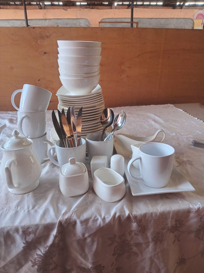 56-Piece Ceramic Square Plain White Dinner Set