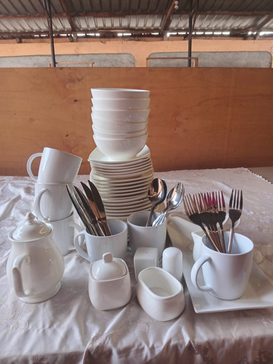62-Piece Ceramic Square Plain White Dinner Set