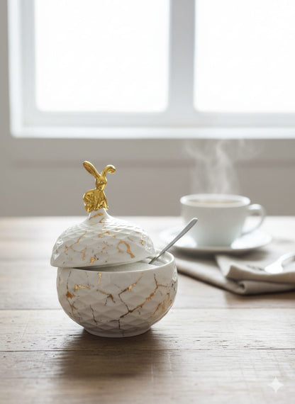 Marble & Gold Porcelain Sugar Dish