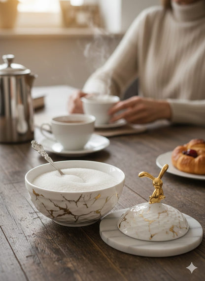 Marble & Gold Porcelain Sugar Dish