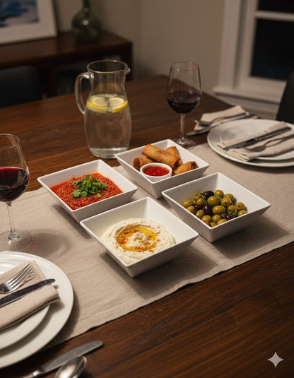 White Ceramic Double Square Bowl – 6 Inch