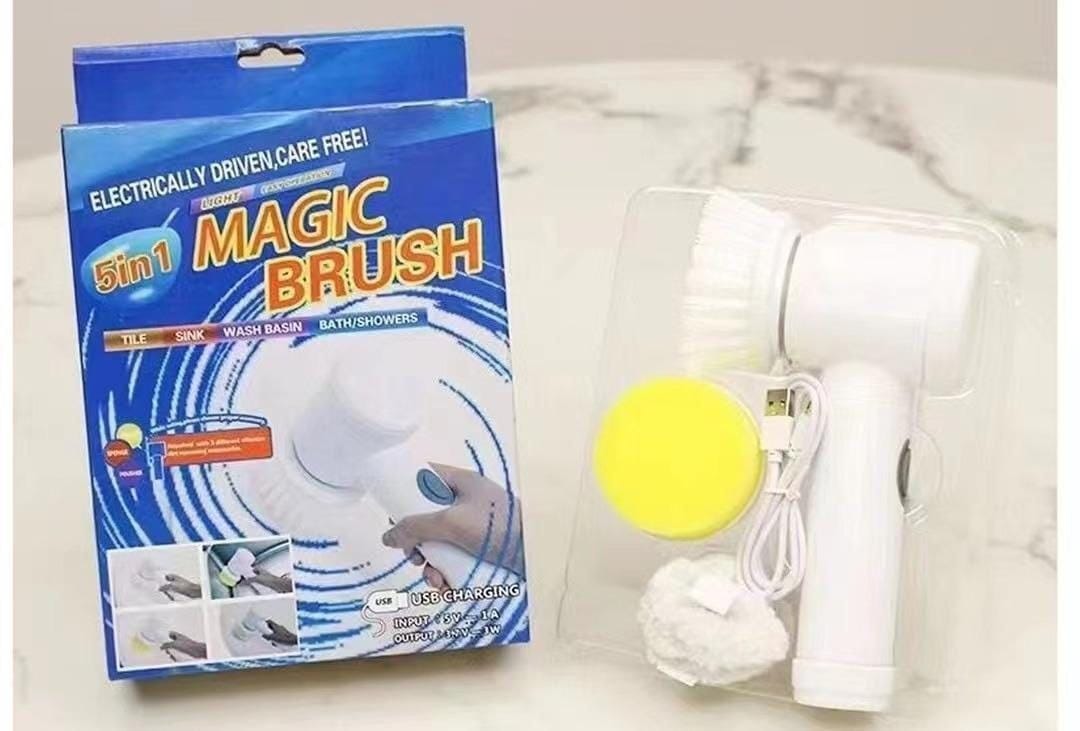 5-in-1 USB Rechargeable Magic Cleaning Brush – Electric Scrubber with Brush, Sponge & Polisher