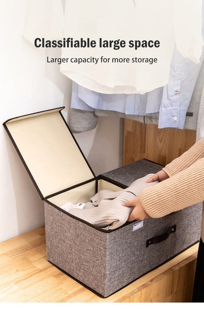Foldable Cotton Linen Closet Storage Box with Double Cover