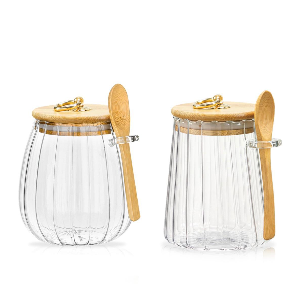 Ribbed Glass Jar with Bamboo Lid and Spoon