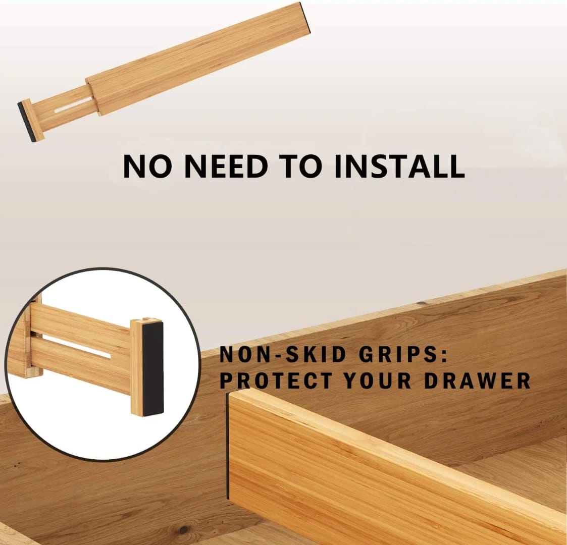 4-Set Adjustable Bamboo Drawer Dividers