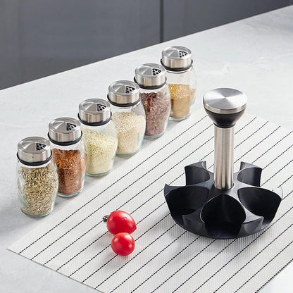 7pc 360° Rotating Spice Rack Organizer with Jars