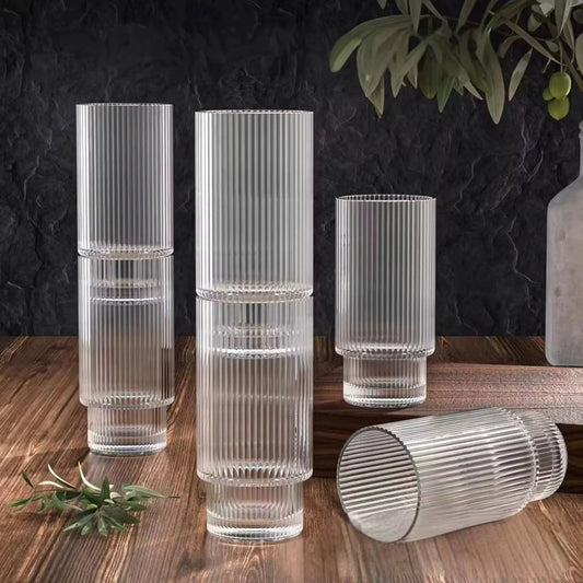 Creative Ribbed Crystal Glass Tumblers – 6pcs Set