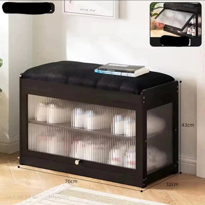 Wooden Stool with Shoe Cabinet