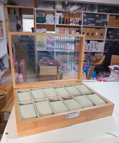 12-Slot Wooden Watch Organizer