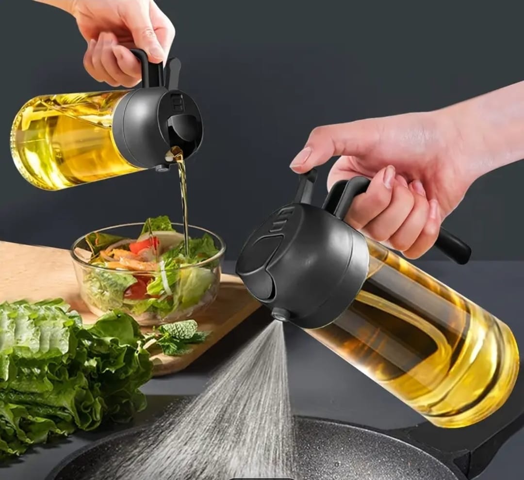 2-in-1 Oil Jar – Sprayer and Dispenser, 600ml Kitchen Bottle