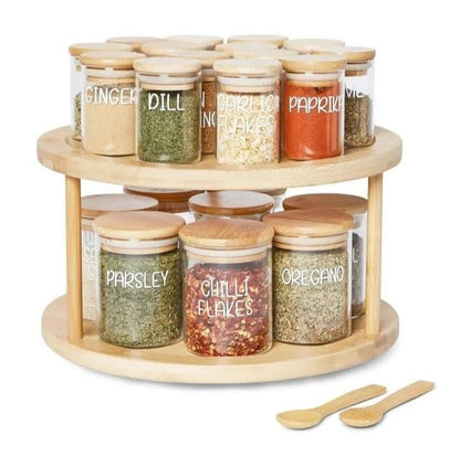 Bamboo Rotating Spice Rack – 360° Countertop Organizer