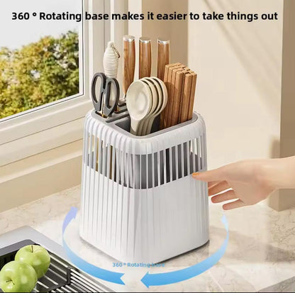 Multi-Functional Rotating Knife and Utensil Rack
