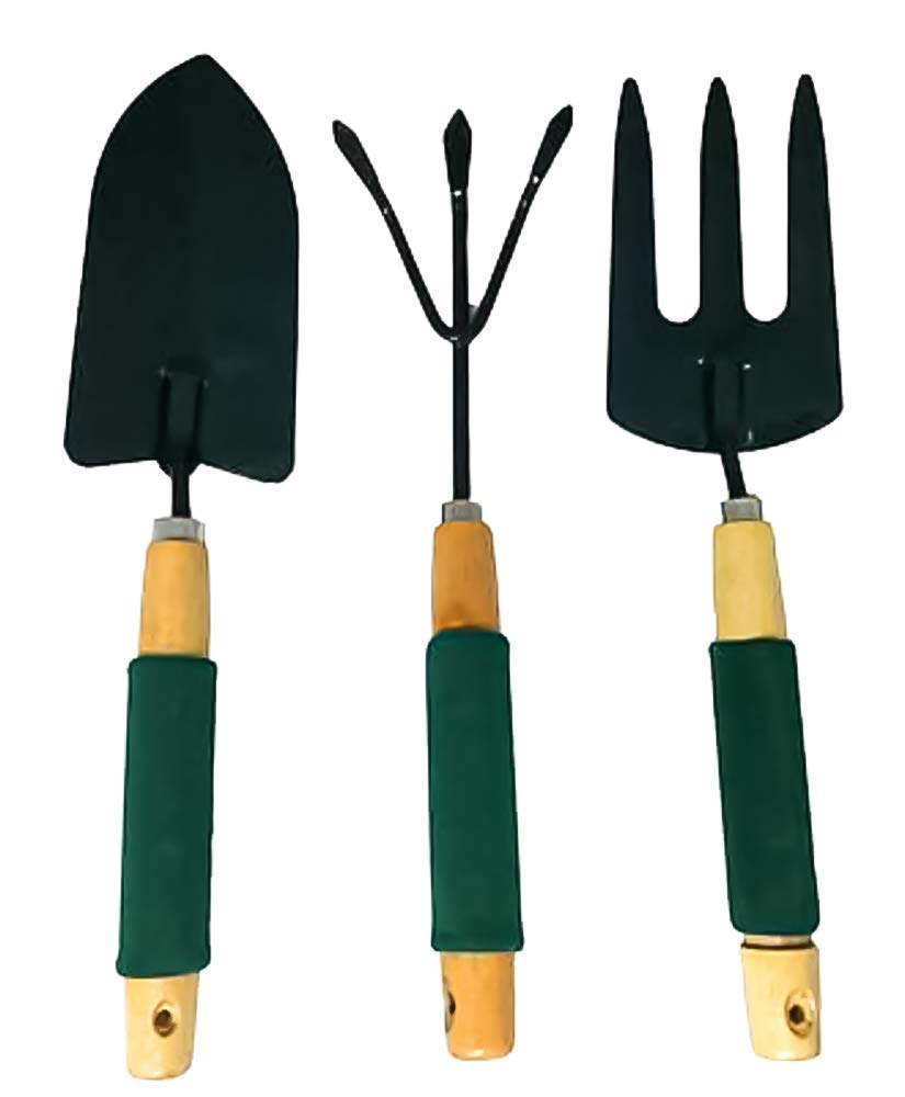 3-Piece Gardening Tool Set – Wooden Handle Trowel, Fork & Cultivator