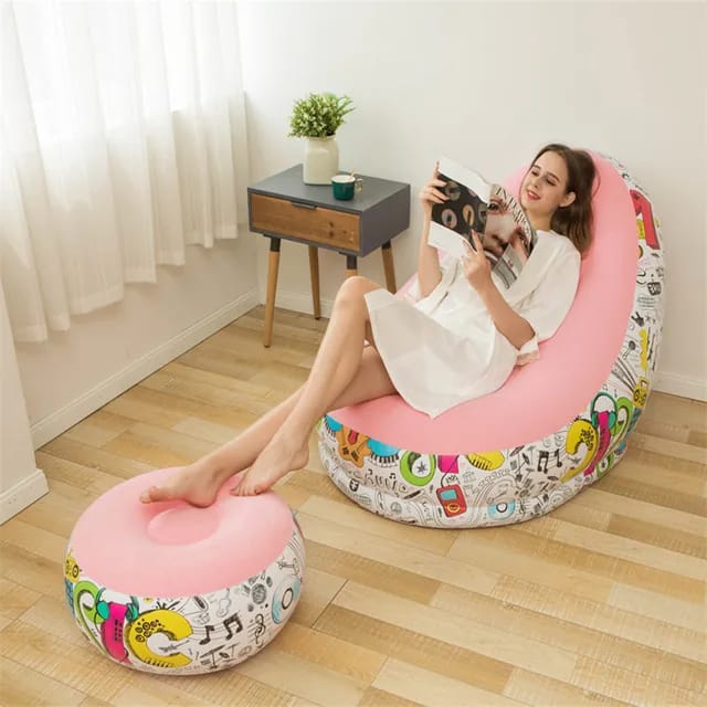 Inflatable Deluxe Lounge Seat with Foot Rest & Free Pump (2pcs Set)