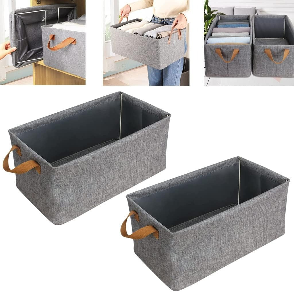 Multifunctional Closet Organizer Bins with Handles – Storage Boxes for Pants, Jeans, T-Shirts, Shirts, Underwear & Socks Stackable Wardrobe Drawer Organizers
