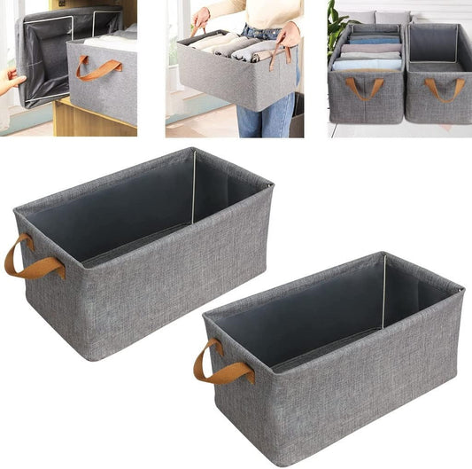 Multifunctional Closet Organizer Bins with Handles – Storage Boxes for Pants, Jeans, T-Shirts, Shirts, Underwear & Socks Stackable Wardrobe Drawer Organizers