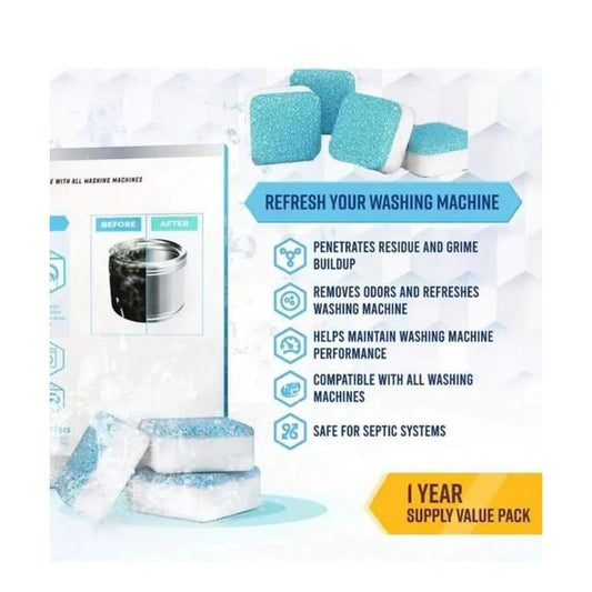 Washing Machine Antibacterial Cleaning Tablets – Powerful Decontamination, 12pcs Set, Suitable for All Washing Machines